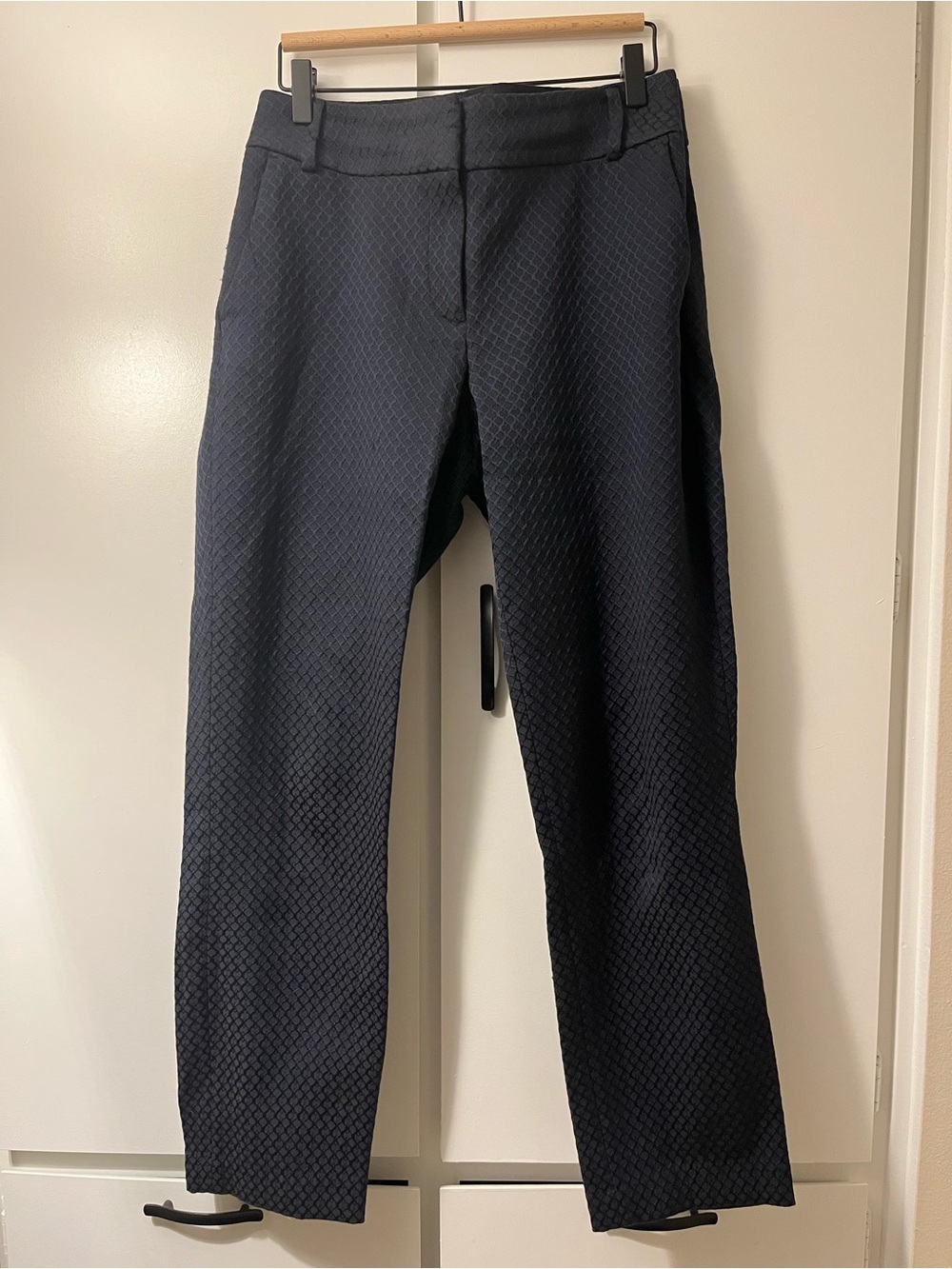 LOFT Black & Navy Textured Straight-Leg Trousers